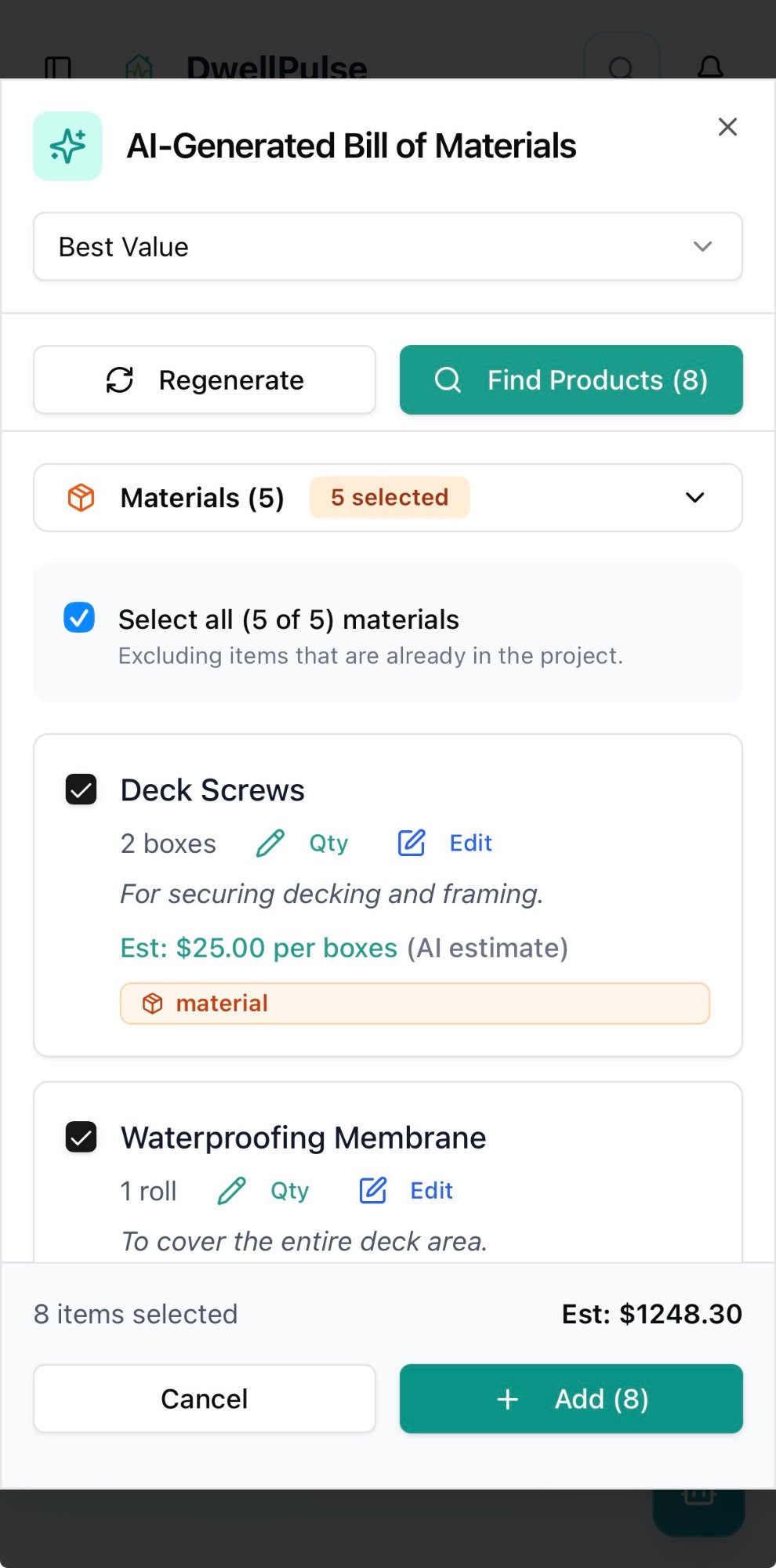 AI-generated bill of materials with real pricing